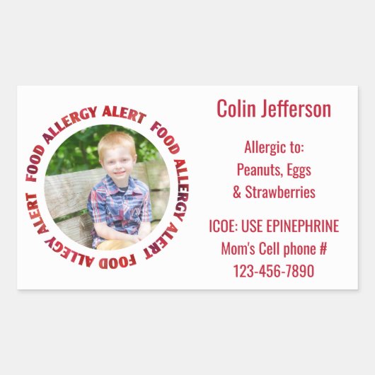 Aangepaste foto Kinder voedselallergie Medische wa Rechthoekige Sticker (Voorkant)