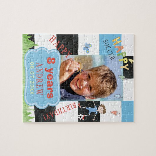 Aangepaste foto kinder voetbaldag grappig kleurrij legpuzzel (Horizontaal)