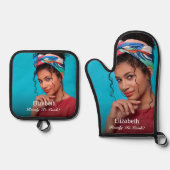 Aangepaste foto klaar om te koken personaliseren ovenwant & pannenlap set (Voorkant)