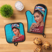 Aangepaste foto klaar om te koken personaliseren ovenwant & pannenlap set (Top down)