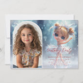 Aangepaste foto kleine ballerina en blauwe verjaar kaart (Voorkant)