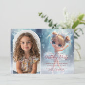 Aangepaste foto kleine ballerina en blauwe verjaar kaart (Staand voorkant)