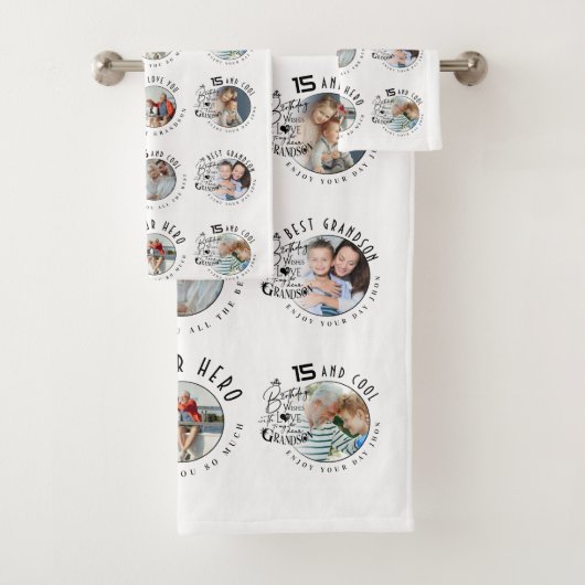 Aangepaste foto kleinzoon verjaardag bad handdoek (Insitu)