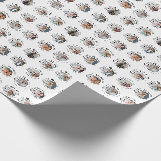 Aangepaste foto kleinzoon verjaardag cadeaupapier (Hoek)