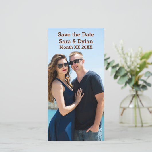 Aangepaste foto koppel verticaal save the date (Staand voorkant)
