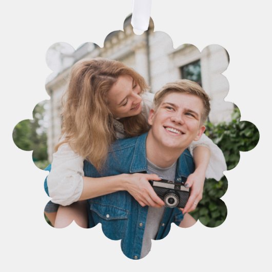 Aangepaste foto koppels Verloving haar gepersonali Ornament Kaart (Voorkant)