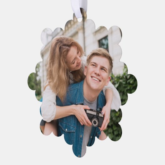 Aangepaste foto koppels Verloving haar gepersonali Ornament Kaart (Links)