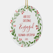 Aangepaste foto krans Rood eerste kerst verloofd Keramisch Ornament (Rechts)