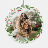 Aangepaste foto krans Rood eerste kerst verloofd Keramisch Ornament (Achterkant)