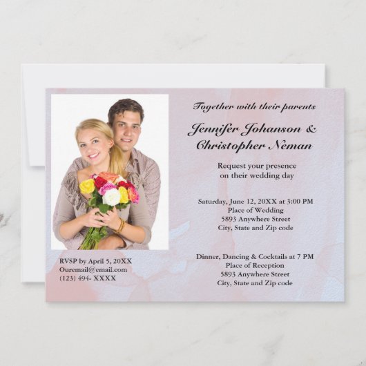 Aangepaste foto Lavendel Mist Marmer Bruiloft Kaart (Voorkant)