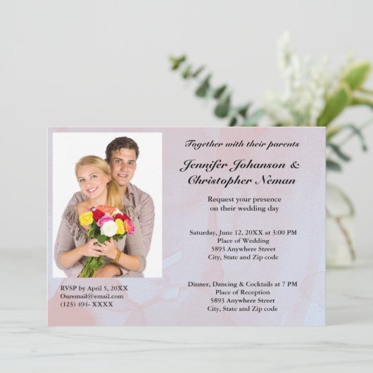 Aangepaste foto Lavendel Mist Marmer Bruiloft Kaart (Staand voorkant)