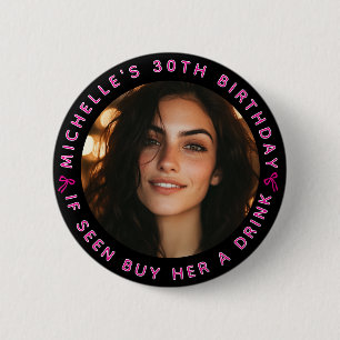 Aangepaste foto leeftijd & tekst verjaardagsfeestj ronde button 5,7 cm