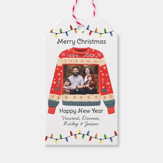 Aangepaste foto Lelijke Kersttrui Cadeaulabel (Voorkant)