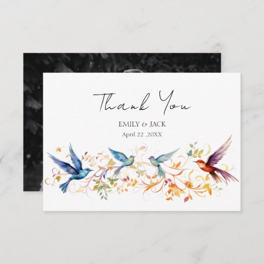 Aangepaste foto lente vogel bruiloft bedankkaart (Voorkant / Achterkant)
