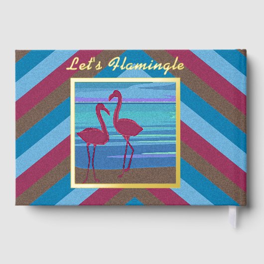 Aangepaste Foto Let's Flamingle Gold Folie Gestree Gastenboek (Achterkant)