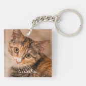 Aangepaste Foto Leuk Halloween Cat Witch Broomstic Sleutelhanger (Achterkant)