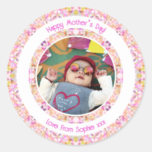 Aangepaste foto Levendig roze Gelukkige groene Moe Ronde Sticker