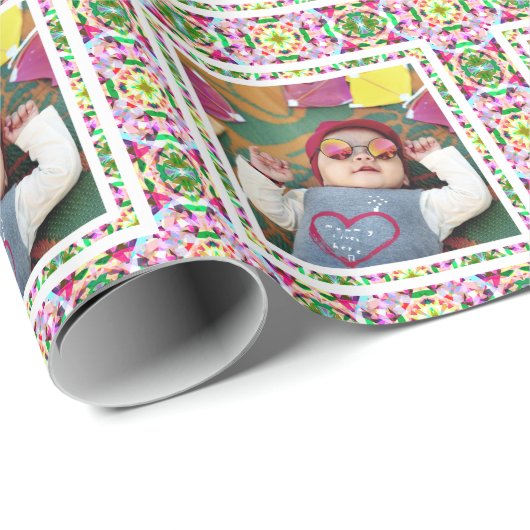 Aangepaste foto Levendige Roze Gelukkig Groen Moed Cadeaupapier (Rol Hoek)