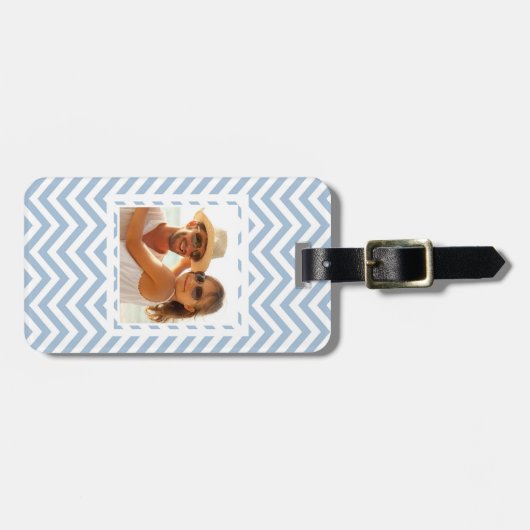 Aangepaste foto lichtblauw getextureerde Chevron Bagagelabel (Voorkant horizontaal)