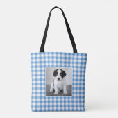 Aangepaste foto lichtblauw wit geruit tote bag (Achterkant)