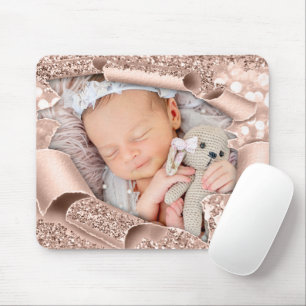 Aangepaste foto Lief Baby Meisje Jongen Glitter RO Muismat