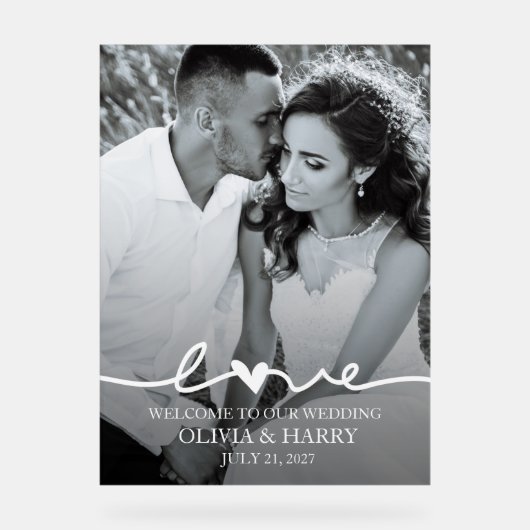 Aangepaste foto Liefde Script bruiloft Acryl Bord (Voorkant)