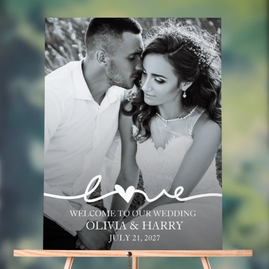 Aangepaste foto Liefde Script bruiloft Acryl Bord (Neutraal)