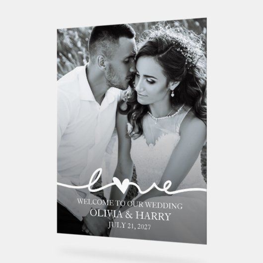 Aangepaste foto Liefde Script bruiloft Acryl Bord (Hoek)