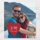 Aangepaste foto-liefdeshart-initialen verlovingsfe wijn etiket (Enkel label)