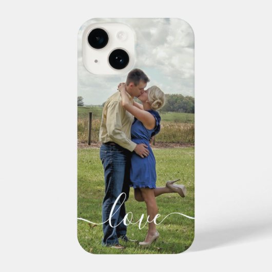 Aangepaste foto-liefdestekst geborsteld script bed iPhone hoesje (Achterkant)