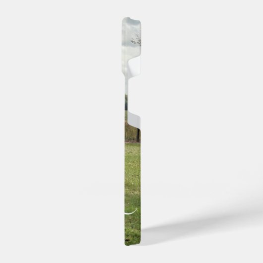 Aangepaste foto-liefdestekst geborsteld script bed iPhone hoesje (Linkerkant)