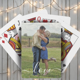 Aangepaste foto-liefdestekst geborsteld script bed pokerkaarten