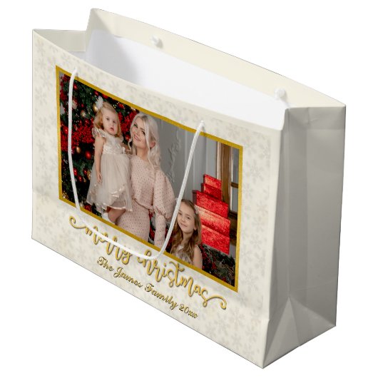 Aangepaste foto Lijst Vrolijk kerstfeest & Nieuwja Groot Cadeauzakje (Voorkant Gekanteld)