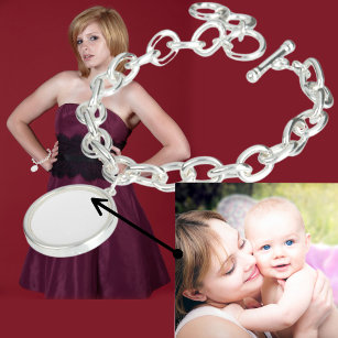 Aangepaste foto Logo Art Slogan Round Charm Bracel Armband