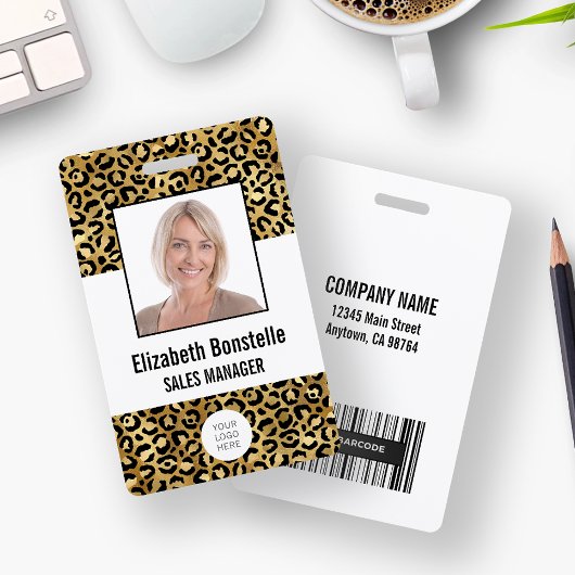 Aangepaste foto logo barcode goud luipaardprint badge