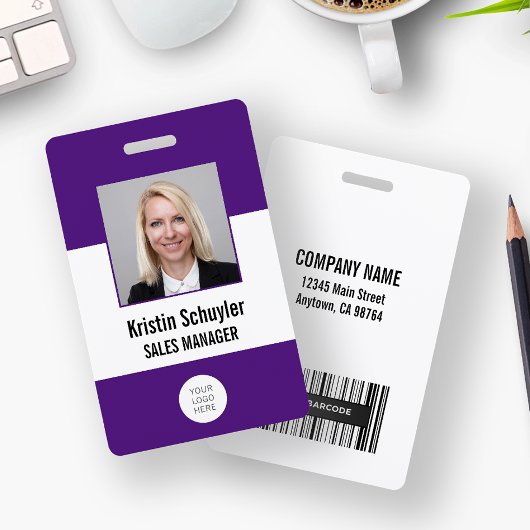 Aangepaste foto logo barcode modern paars wit badge