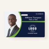 Aangepaste foto Logo Barcode werknemer Groen bedri Badge (Voorkant)
