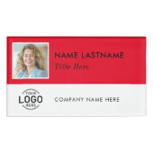 Aangepaste Foto Logo Magnetisch Groot Helderrood W Naambadge (Voorkant)