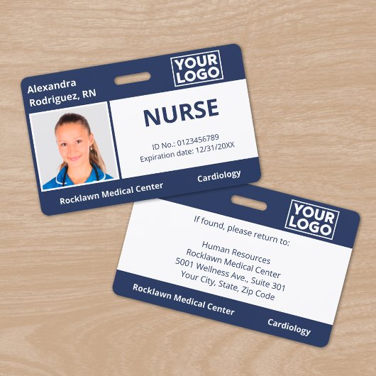 Aangepaste Foto Logo Navy Blue Medical Employee ID Badge
