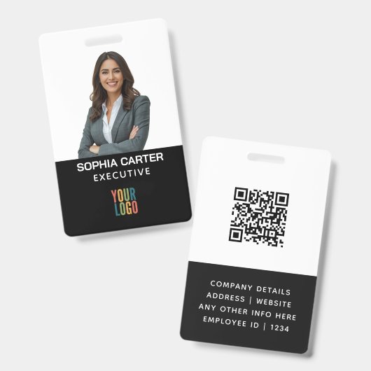 Aangepaste foto logo QR-code medewerker zwart ID-b Badge (Voor- en achterkant)
