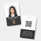 Aangepaste foto logo QR-code werknemer zwart ID-ba Badge (Voor- en achterkant)