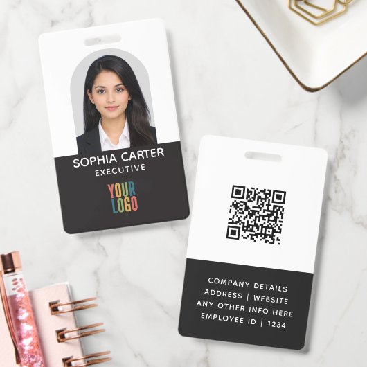 Aangepaste foto logo QR-code werknemer zwart ID-ba Badge (Kantoor)