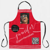 Aangepaste foto Logo QR Menu CODE Restaurant rood Schort (Voorkant)
