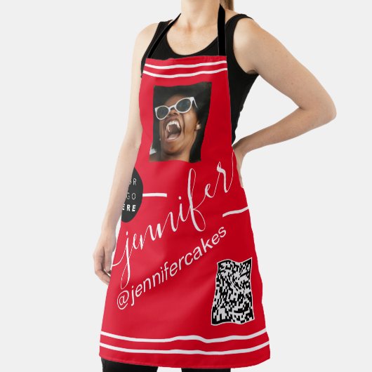 Aangepaste foto Logo QR Menu CODE Restaurant rood Schort (Insitu)