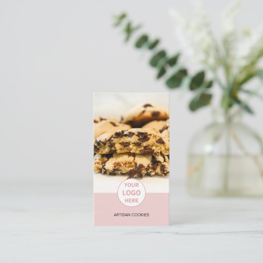 Aangepaste Foto Logo QR Roze Bakkerij Visitekaartje (Staand voorkant)