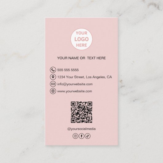 Aangepaste Foto Logo QR Roze Bakkerij Visitekaartje (Achterkant)