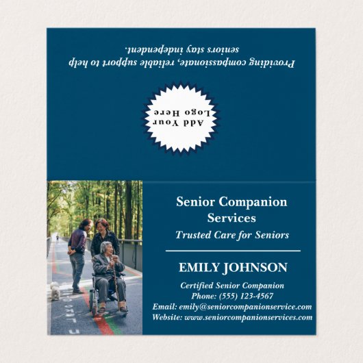 Aangepaste Foto & Logo Senior Companion Caregiver Visitekaartje (Buitenkant ongevouwen)