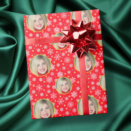 Aangepaste foto Logo Snowflake Red Festive Cadeaupapier