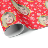 Aangepaste foto Logo Snowflake Red Festive Cadeaupapier (Rol Hoek)