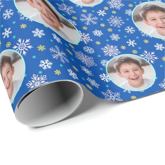 Aangepaste foto Logo Snowflake Royal Navy Blue Cadeaupapier (Rol Hoek)